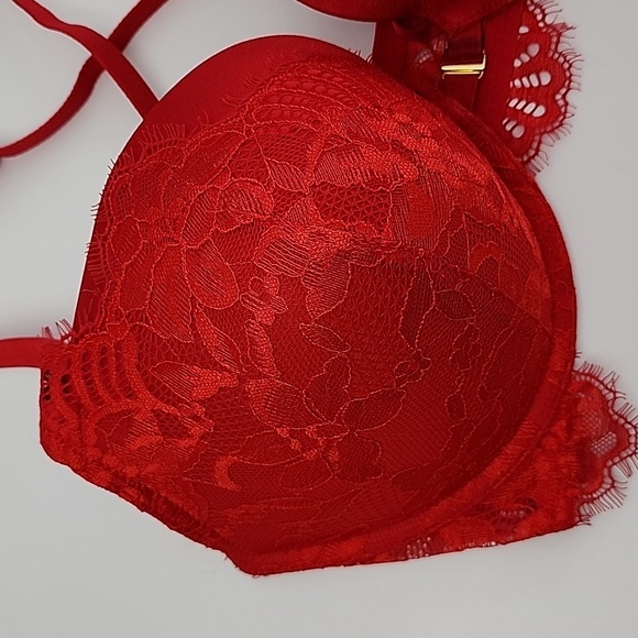 ⭐️2/ $40⭐️La Senza Beyond Sexy Classic Plunge Red Lace Push Up Bra 36DD - Picture 12 of 13